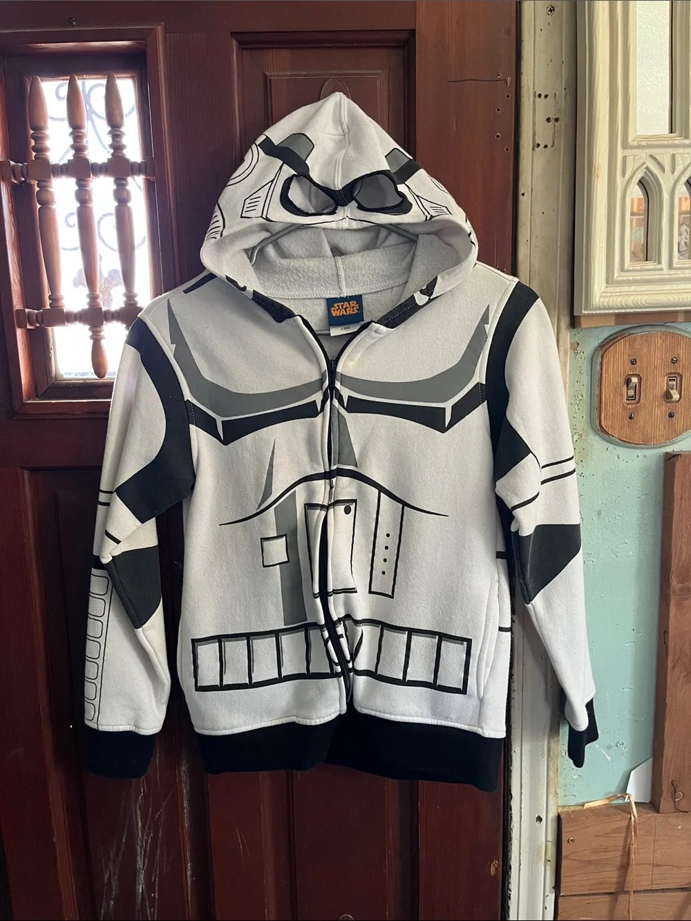 Star Wars Hoodie with Yellow Logo on Blue Tag — White & Black Accents